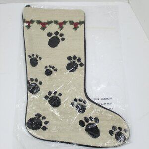 Christmas Claw Collection Black Paws Handcrafted Needlepoint Velvet Stocking NEW